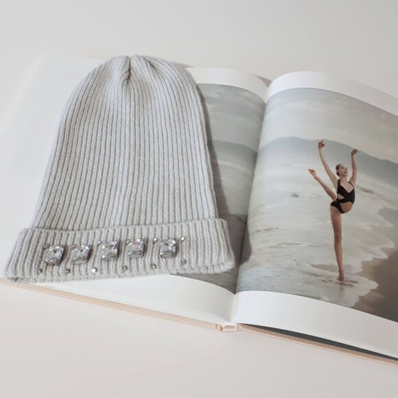 NWOT Indigo light grey beanie hat with crystal embellishments - Picture 2 of 12